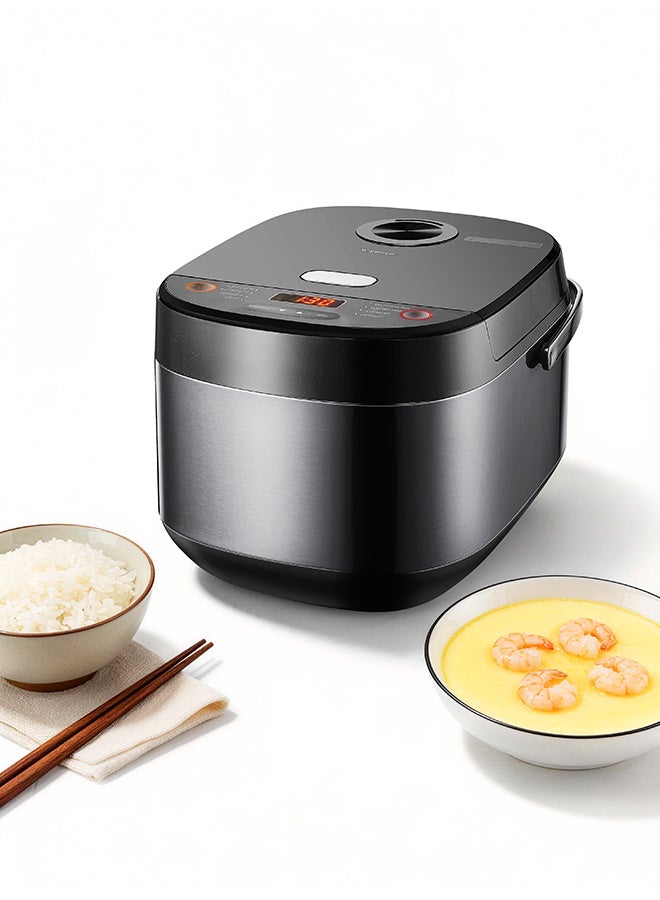 رويال ستار طنجرة أرز كهربائية مع جهاز تبخير وكوب قياس، سعة 5 لترات، وعاء داخلي غير لاصق، خاصية الحفاظ على الحرارة لمدة 24 ساعة ومؤقت لمدة 15 ساعة، 8 أوضاع طهي لأطعمة صحية، شوربة، خضراوات، وكيك - Image 1